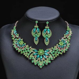 Green Crystals/Gold-tone Choker Necklace